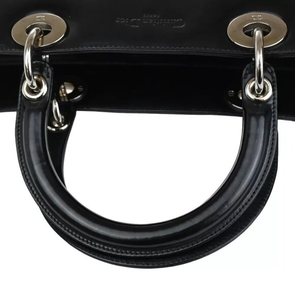 CHRISTIAN DIOR Lady Tote Hand Bag Patent Leather Black Silver Italy 12SH744 - Picture 8 of 16